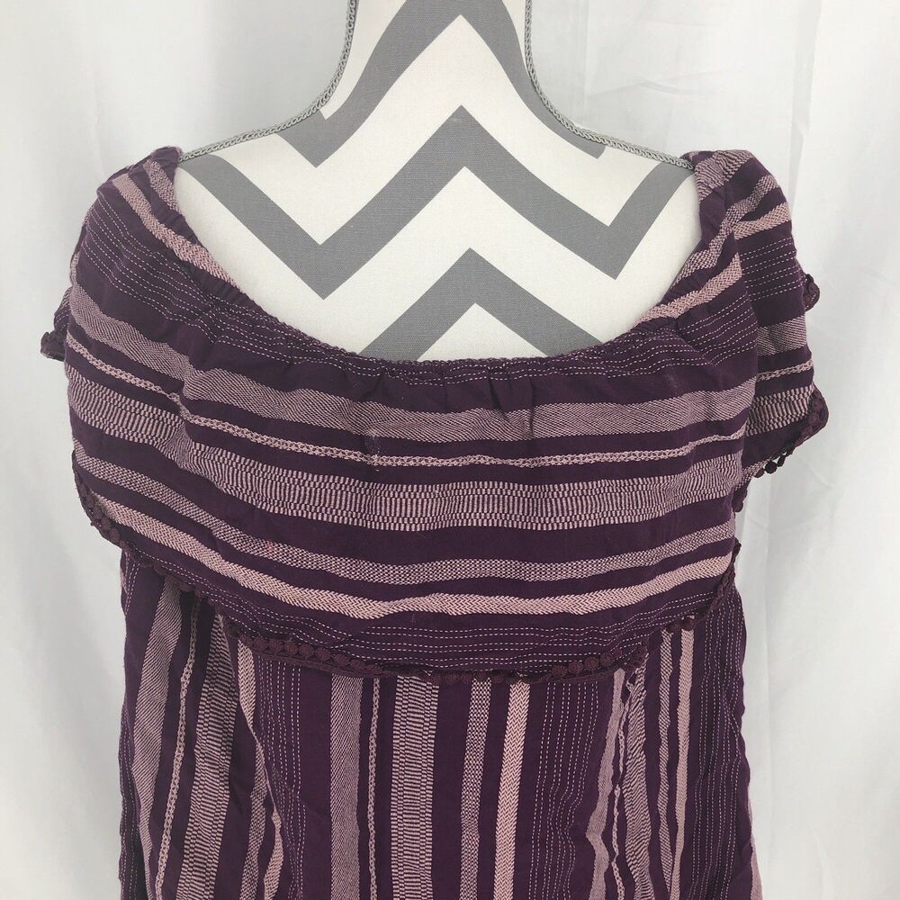 Lane Bryant Off Shoulder Purple Striped Ruffle Blouse Crochet Tassel Top 18/20